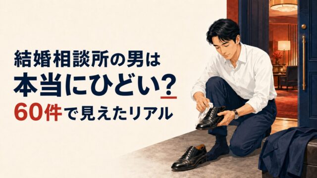 結婚相談所の男は本当にひどい？60件で見えたリアル ― 玄関で革靴を磨く婚活中の男性のイラスト