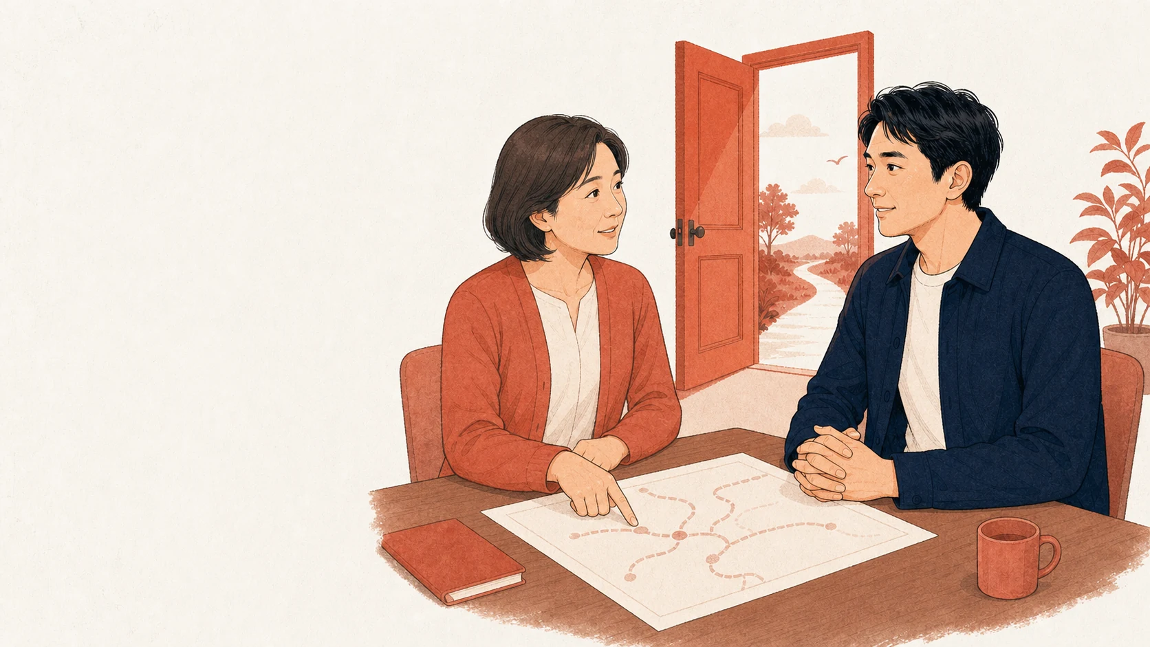 カウンセラーと活動方針を相談し自分に合う道を選ぶ30代男性