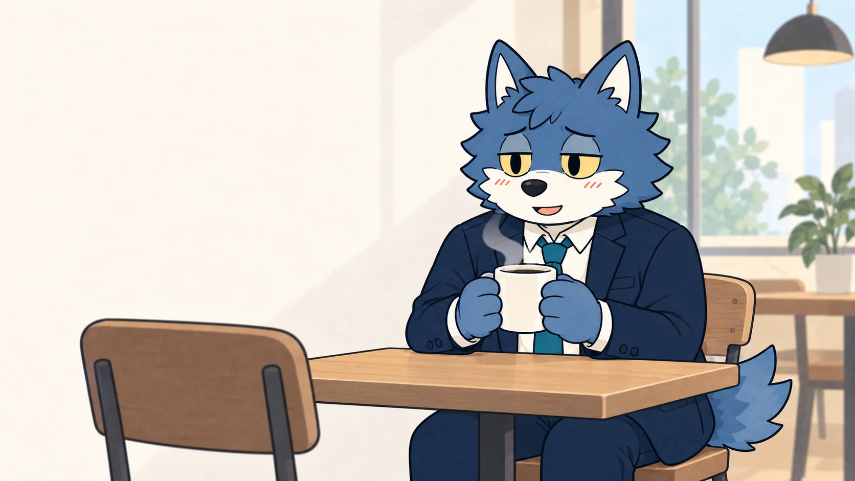 カフェで自然体の会話を思い返すウルフくん