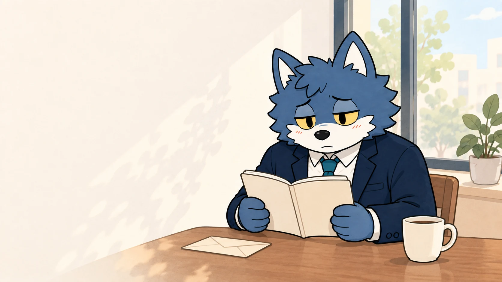 デートの記録を読み、前向きな気持ちと確認したいことを振り返るウルフくん