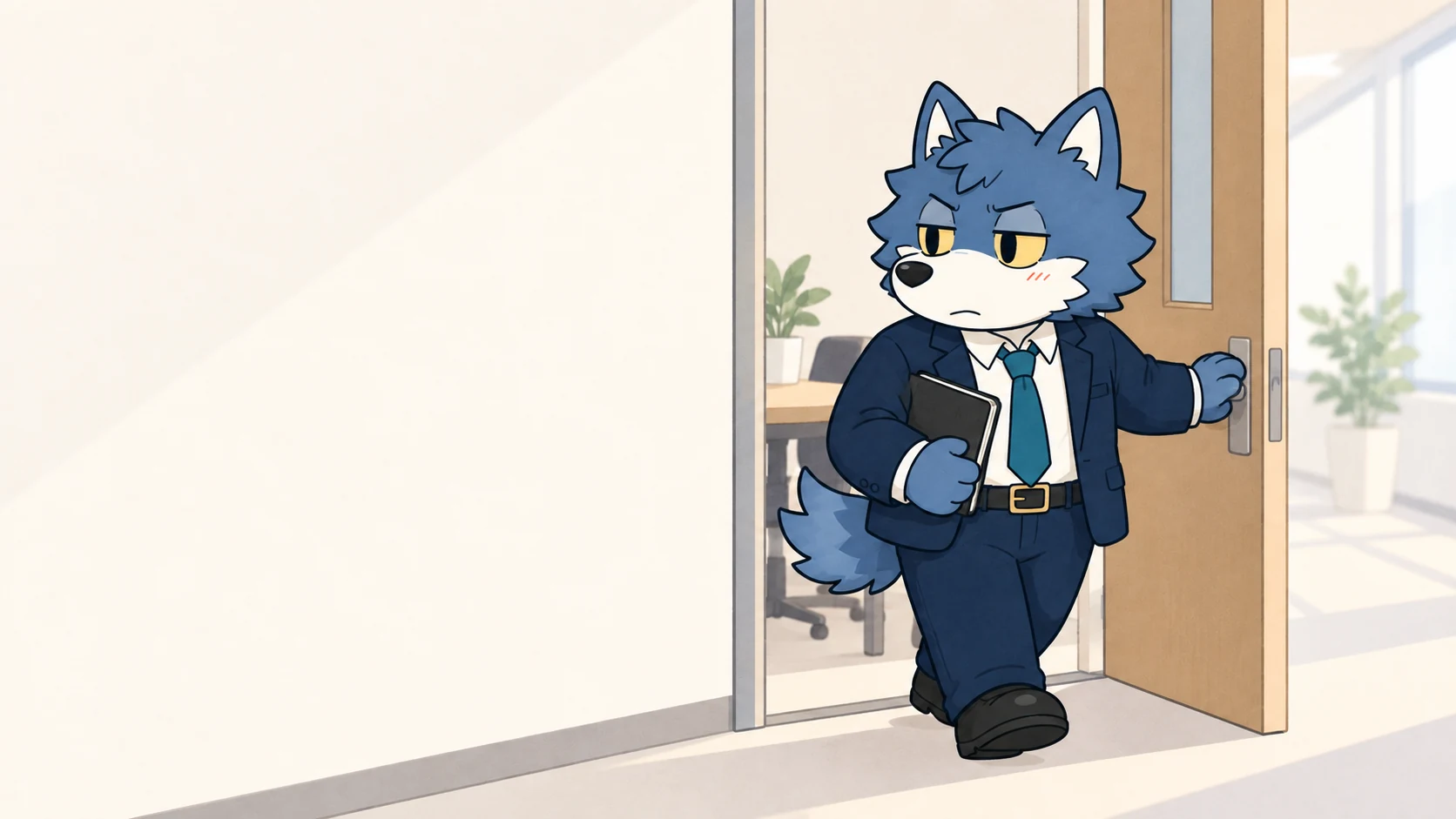 面談を終えノートを持って次の一歩を踏み出すウルフくん