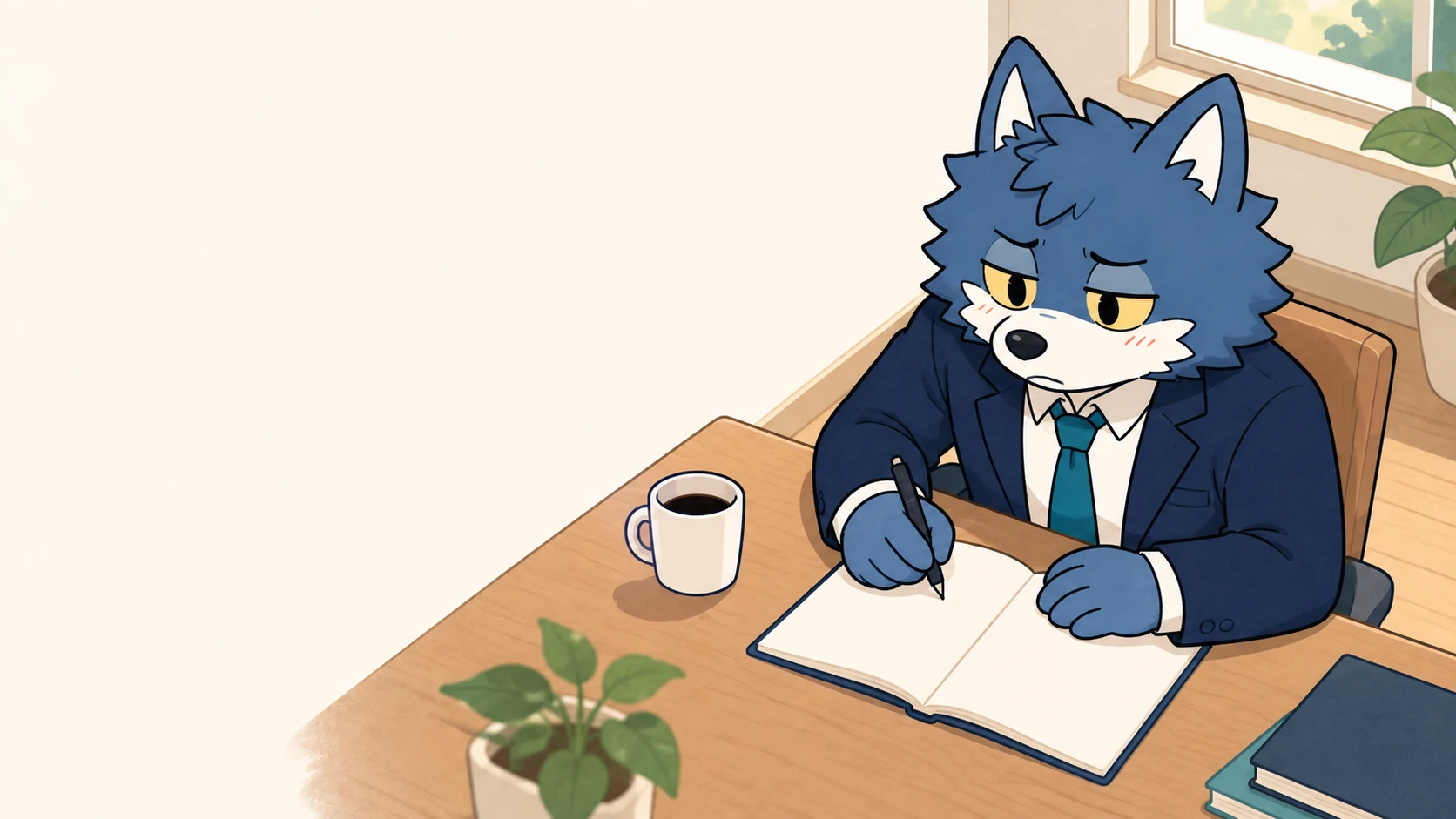 心に残ったことや次に知りたいことをノートで整理するウルフくん