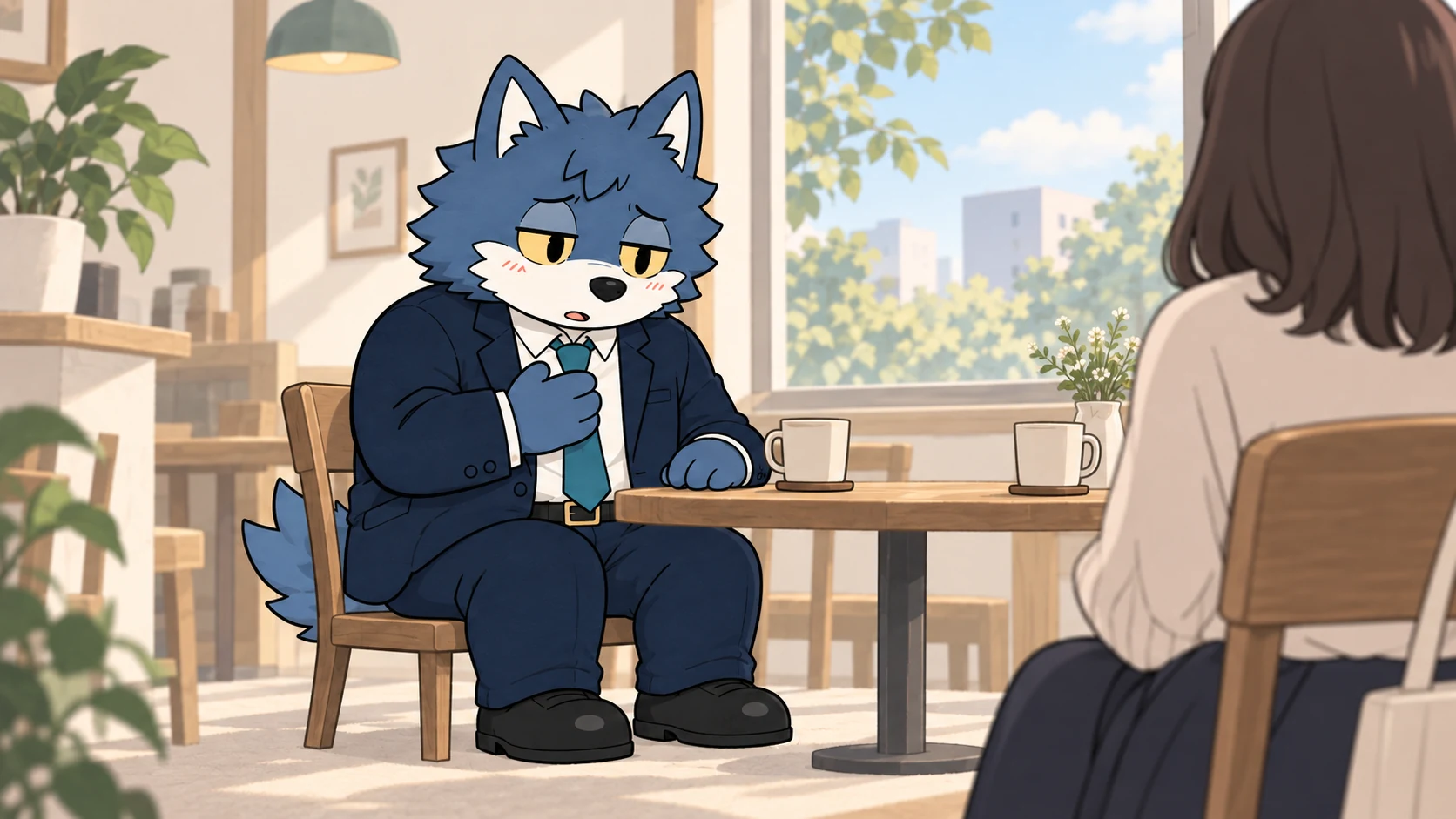カフェで自分のことから話し、相手にも考えを聞くウルフくん