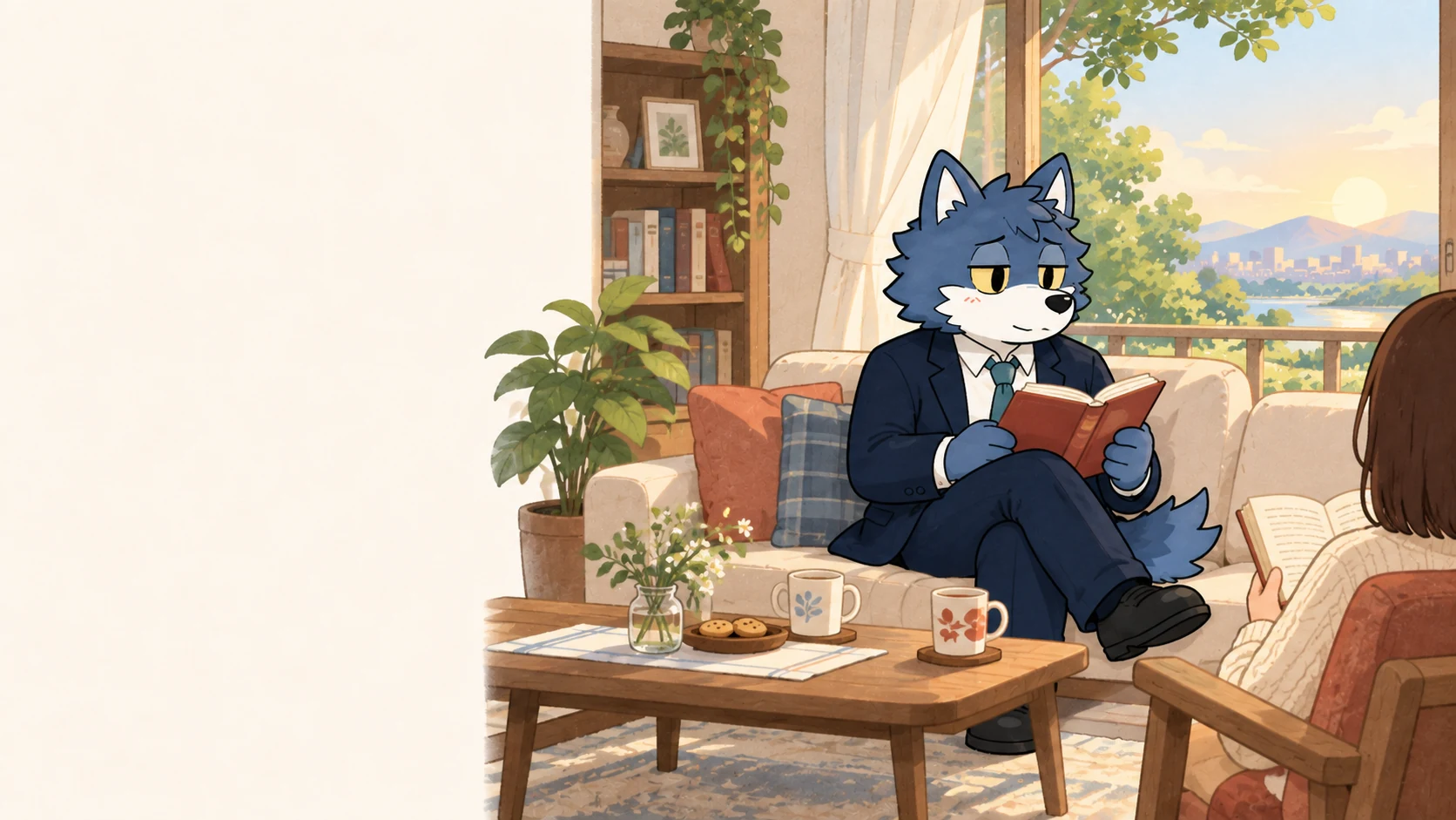 同じ部屋でそれぞれの時間を穏やかに過ごすウルフくん