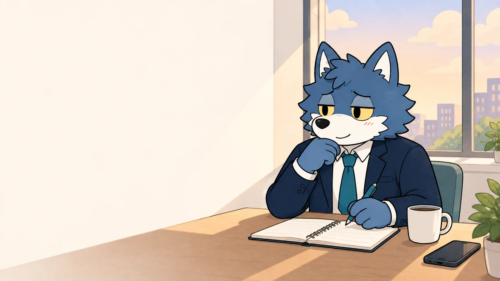 次に会うときに知りたいことをノートに整理するウルフくん