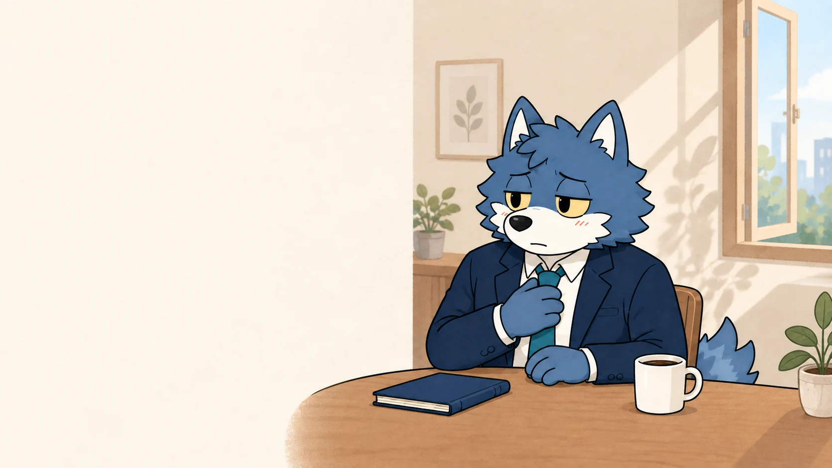胸に手を添え、恋愛の相手として惹かれる気持ちを確かめるウルフくん。