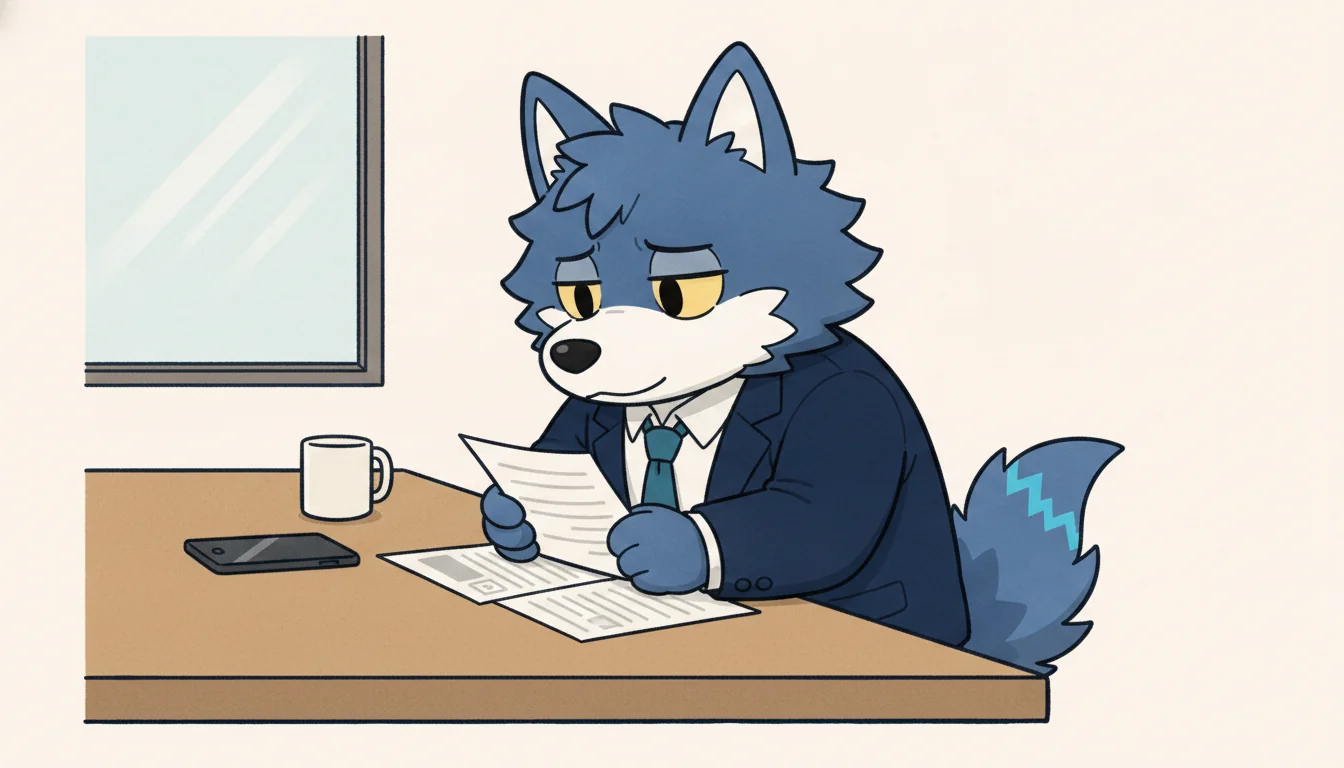 無料相談で資料の説明を受けるウルフくん