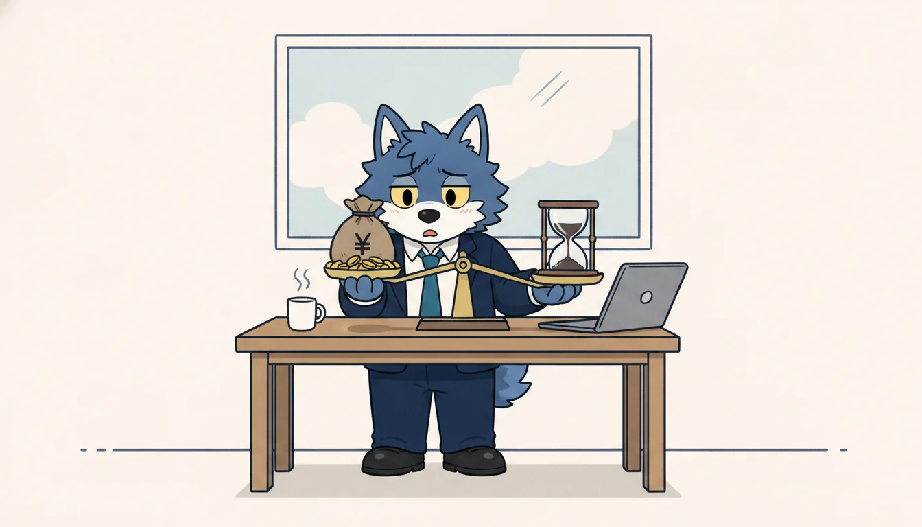 料金の安さとサポートの手厚さを天秤にかけるウルフくん