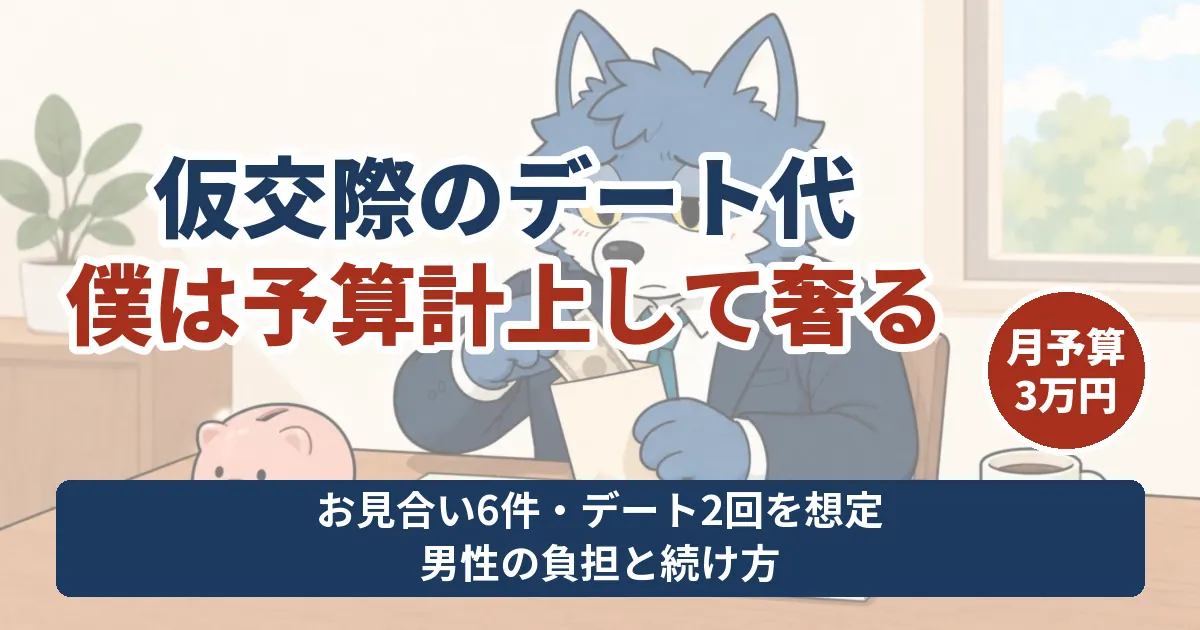 仮交際のデート代について、予算と月の負担を考えるウルフくん